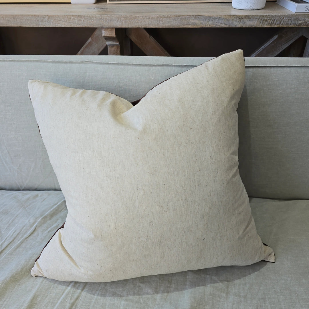 Fontainebleau Cotton Velvet & French Linen Cushion 55cm - Pinecone Brown