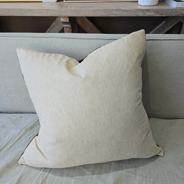 Fontainebleau Cotton Velvet & French Linen Cushion 55cm - Pinecone Brown