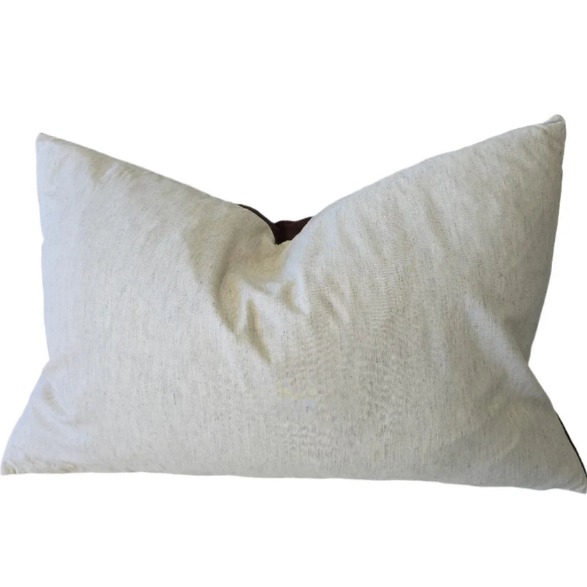 Fontainebleau Cotton Velvet & French Linen Cushion 40x60cm Lumbar - Pinecone Brown