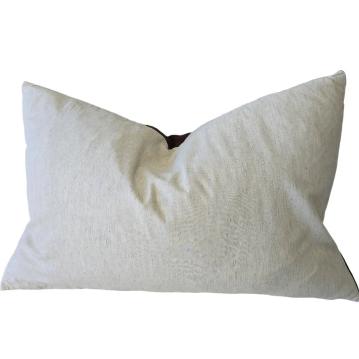 Fontainebleau Cotton Velvet & French Linen Cushion 40x60cm Lumbar - Pinecone Brown
