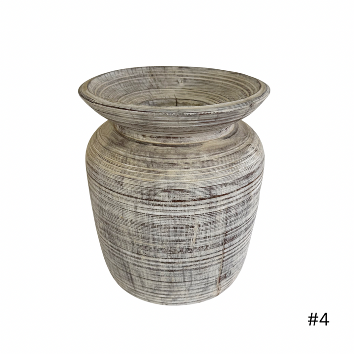 Vintage Indian Wooden Pot - Whitewash