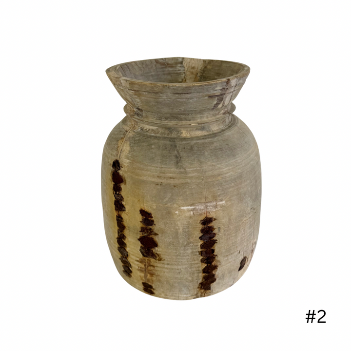 Vintage Indian Wooden Pot - Natural
