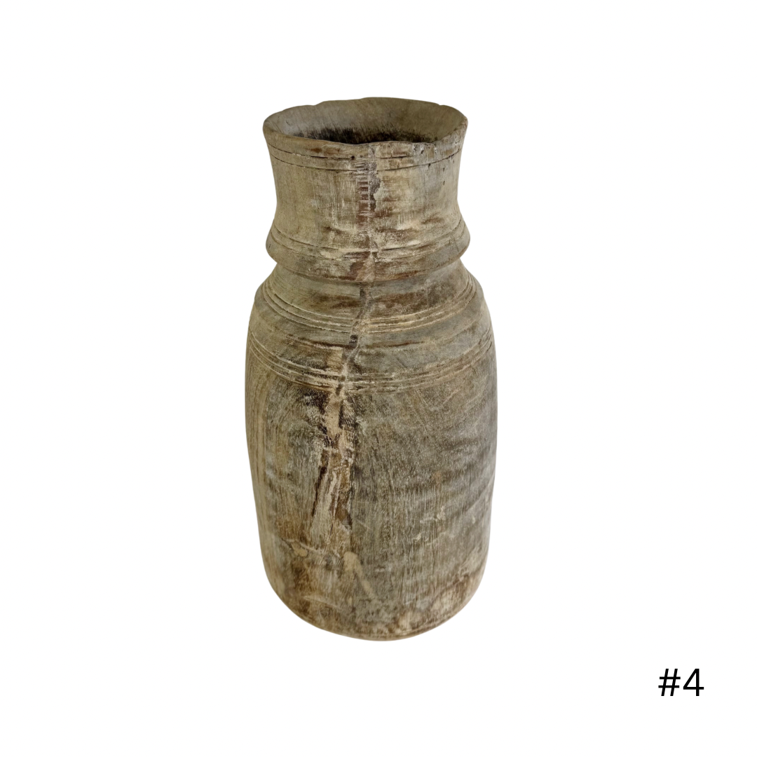 Vintage Indian Wooden Pot - Natural