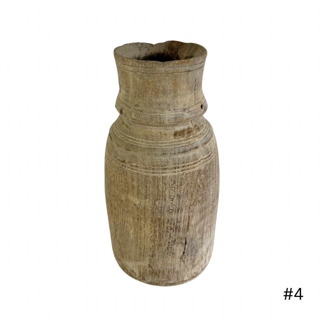 Vintage Indian Wooden Pot - Natural