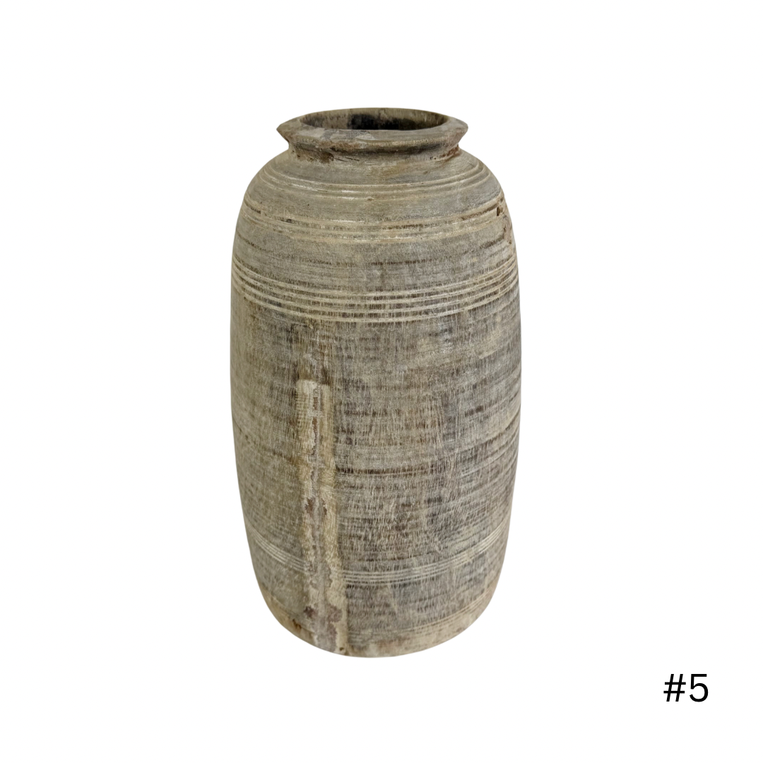 Vintage Indian Wooden Pot - Natural