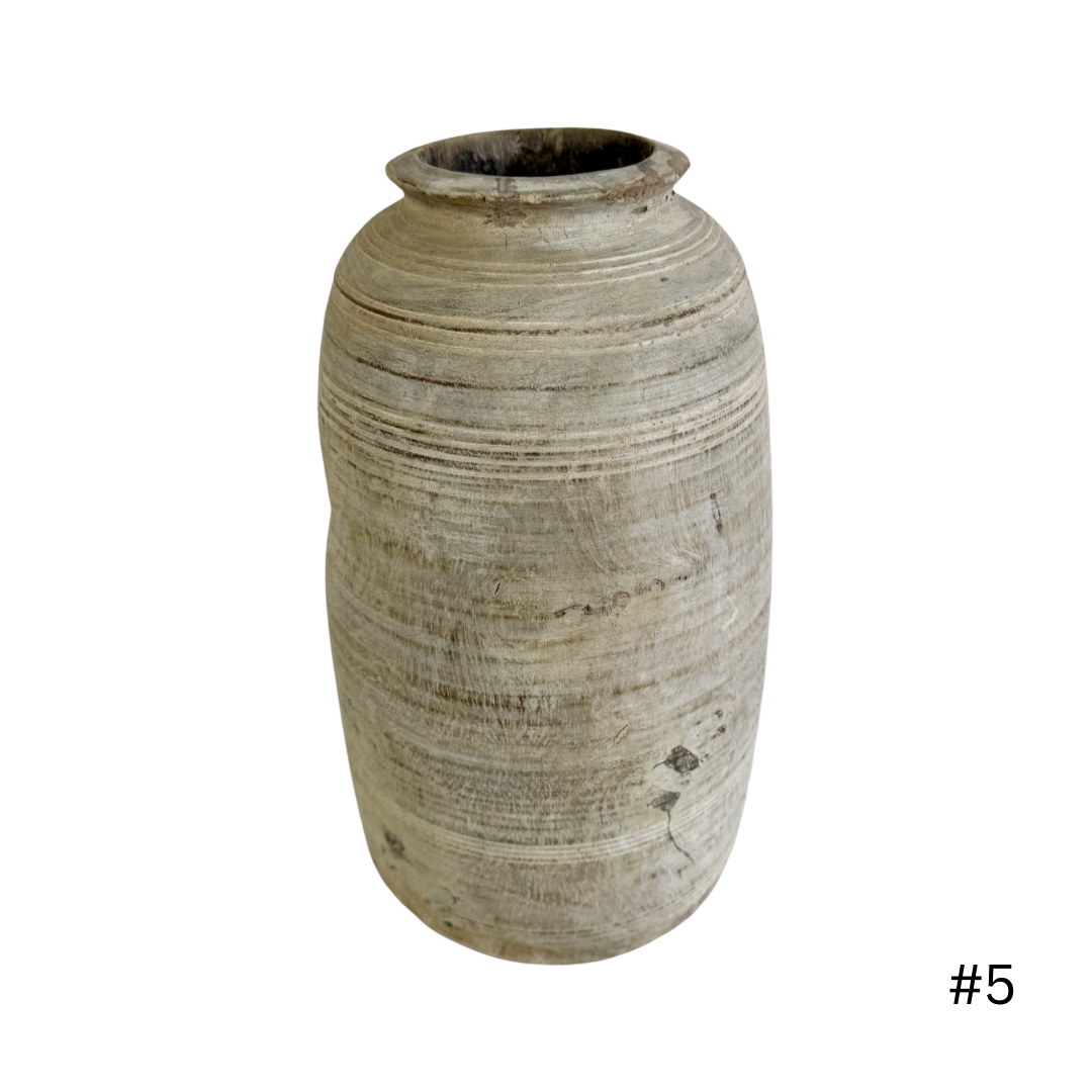 Vintage Indian Wooden Pot - Natural