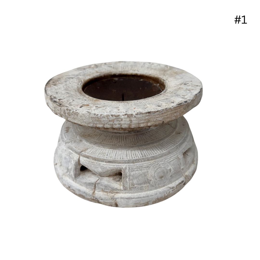 Vintage Indian Seeder Candle Base - Whitewash