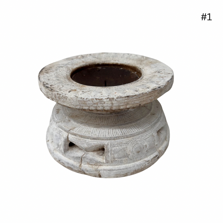 Vintage Indian Seeder Candle Base - Whitewash