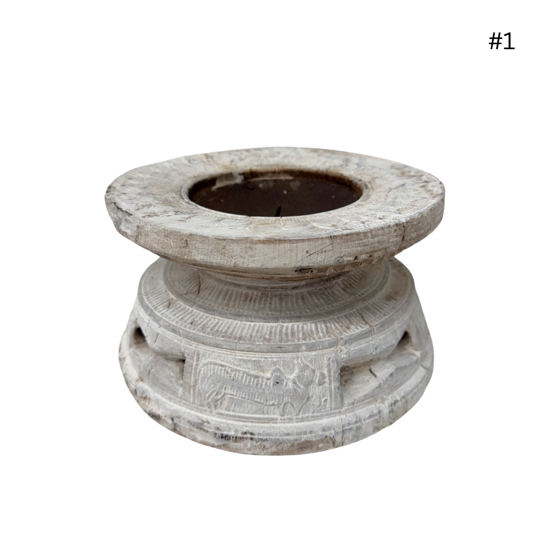 Vintage Indian Seeder Candle Base - Whitewash