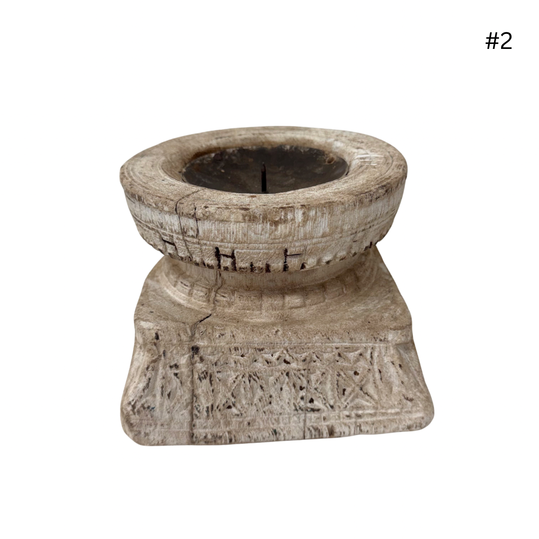 Vintage Indian Seeder Candle Base - Whitewash