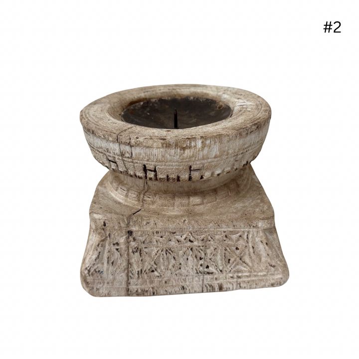 Vintage Indian Seeder Candle Base - Whitewash