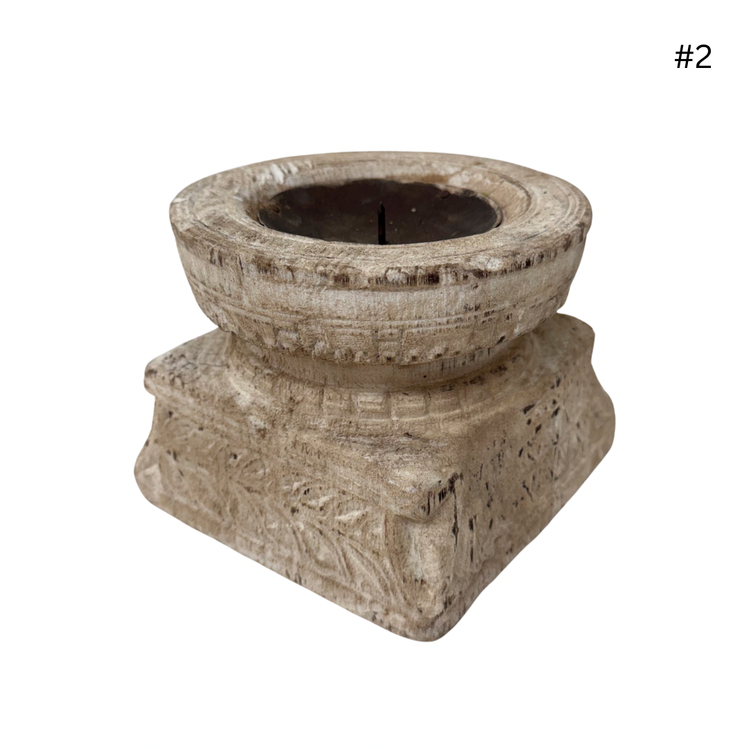 Vintage Indian Seeder Candle Base - Whitewash