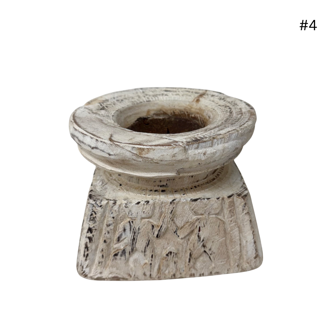 Vintage Indian Seeder Candle Base - Whitewash