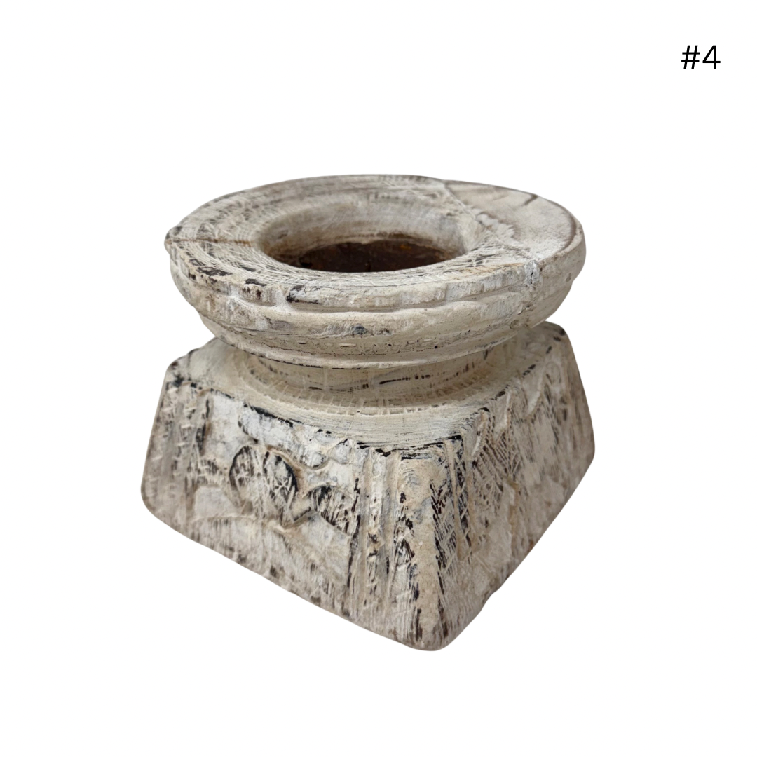 Vintage Indian Seeder Candle Base - Whitewash