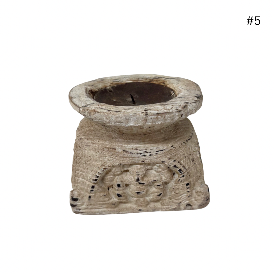 Vintage Indian Seeder Candle Base - Whitewash