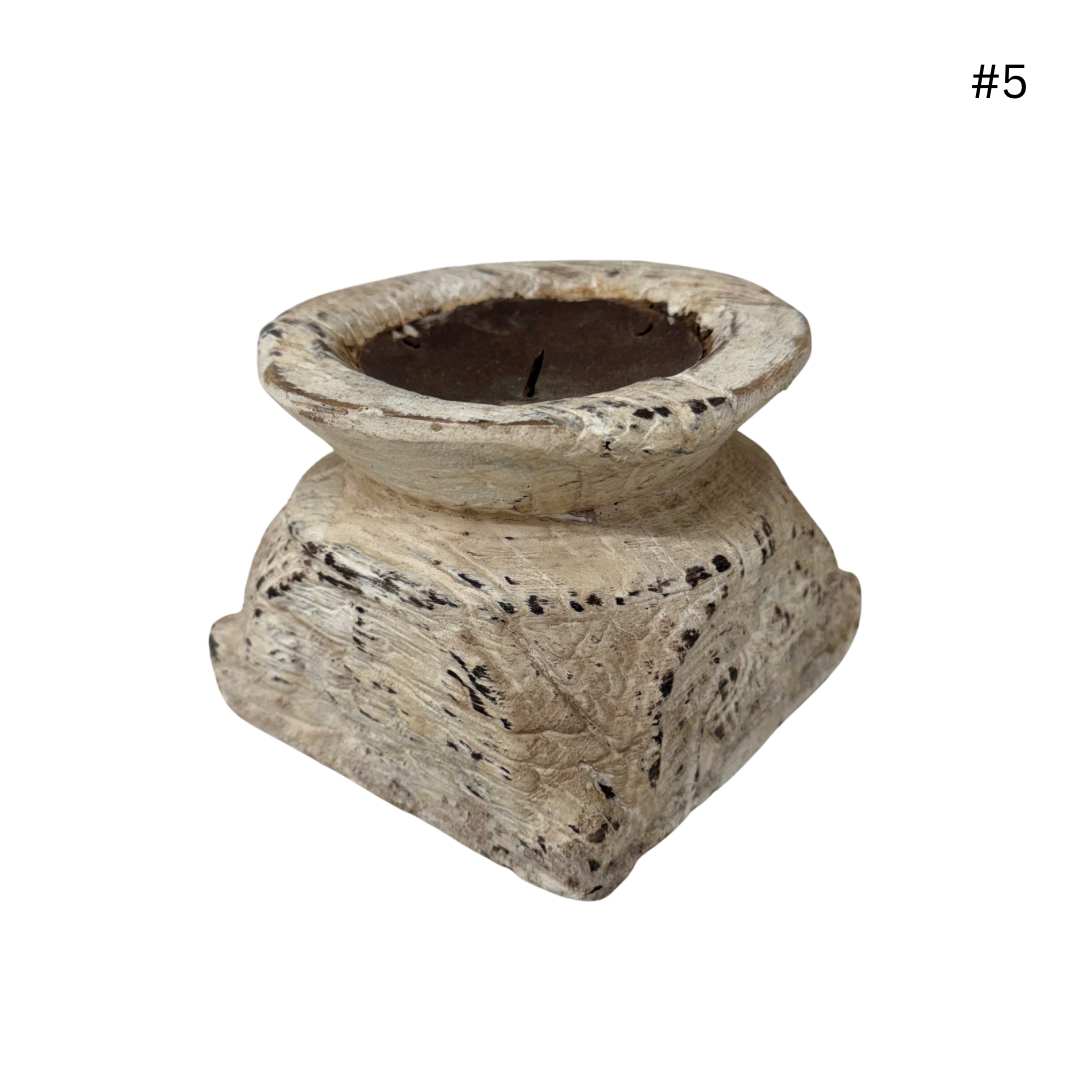 Vintage Indian Seeder Candle Base - Whitewash