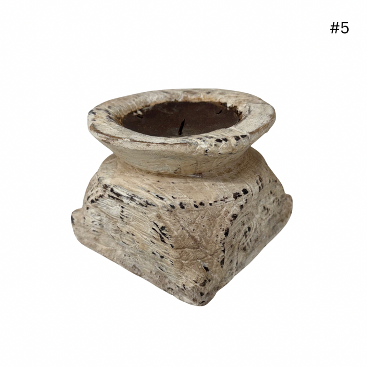Vintage Indian Seeder Candle Base - Whitewash