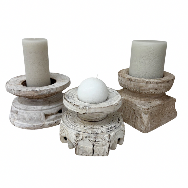 Vintage Indian Seeder Candle Base - Whitewash