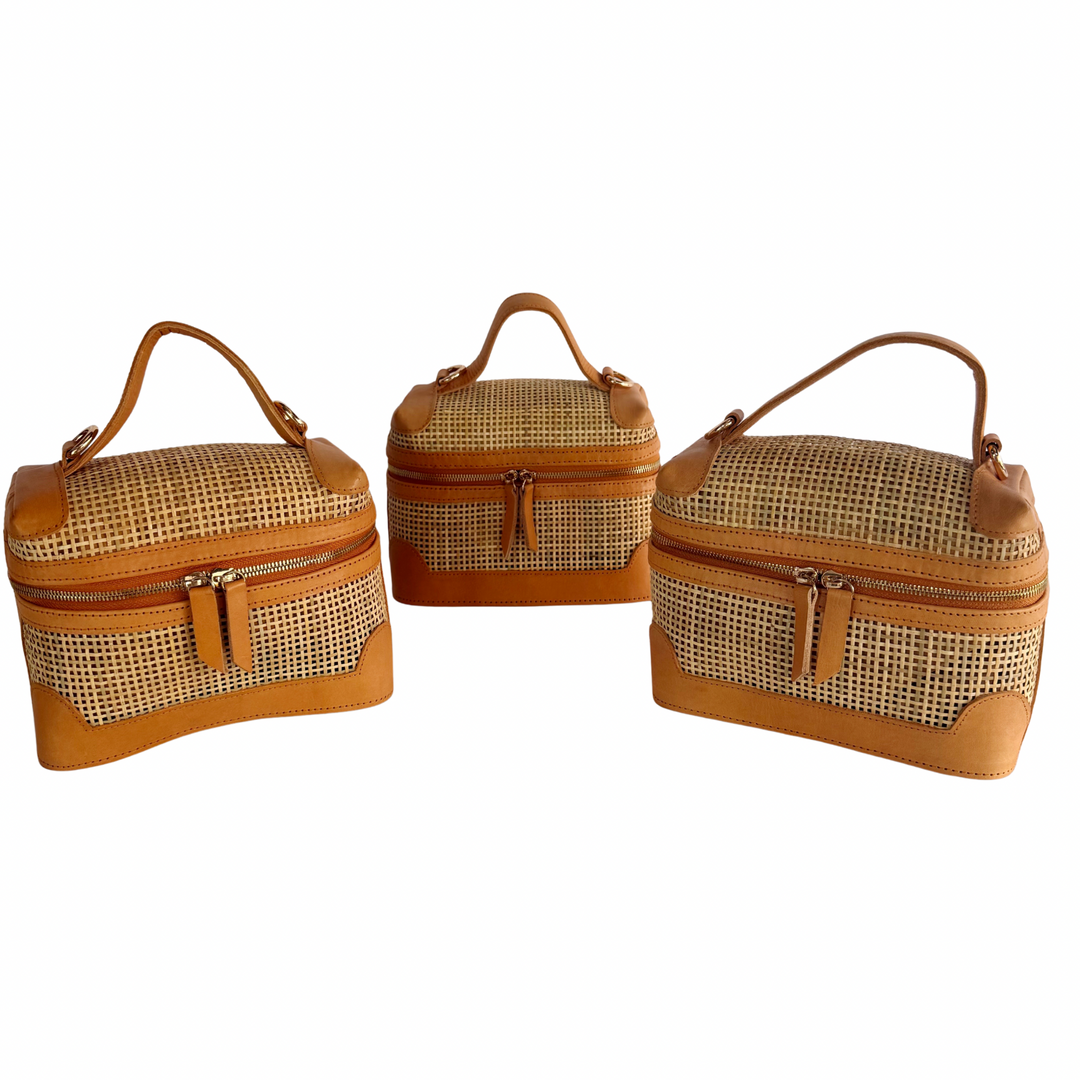 Mila Leather & Rattan Handbag