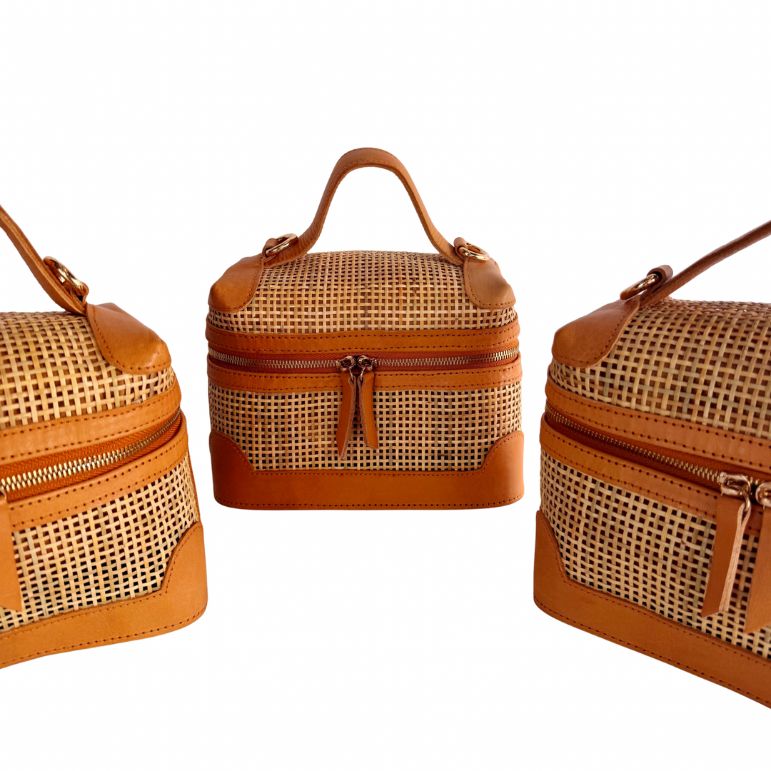 Mila Leather & Rattan Handbag