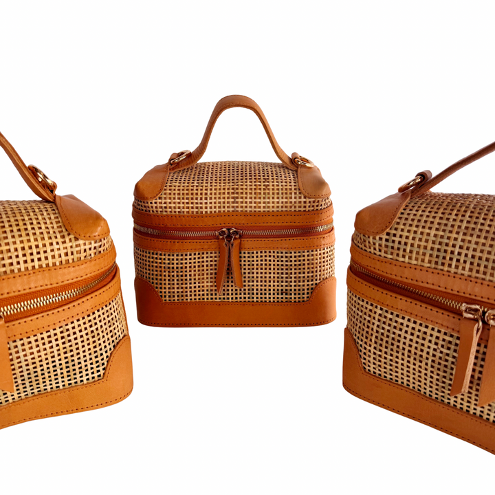 Mila Leather & Rattan Handbag