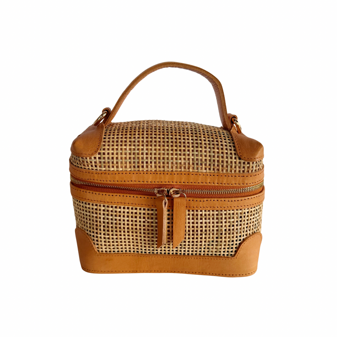 Mila Leather & Rattan Handbag
