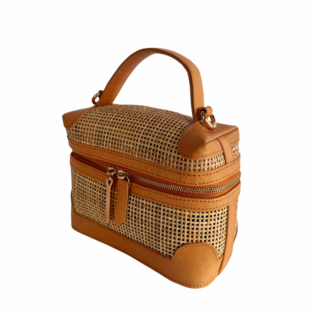 Mila Leather & Rattan Handbag