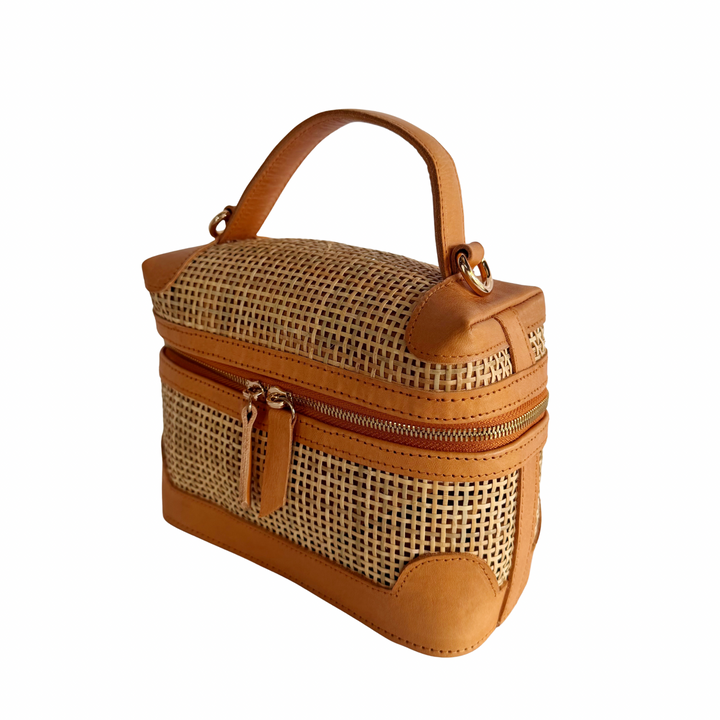Mila Leather & Rattan Handbag