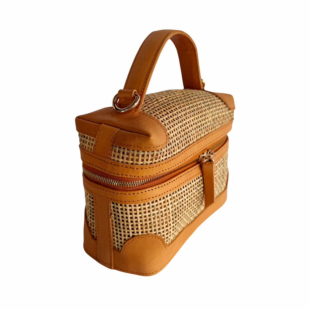 Mila Leather & Rattan Handbag