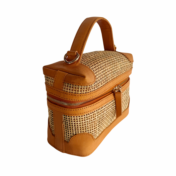 Mila Leather & Rattan Handbag