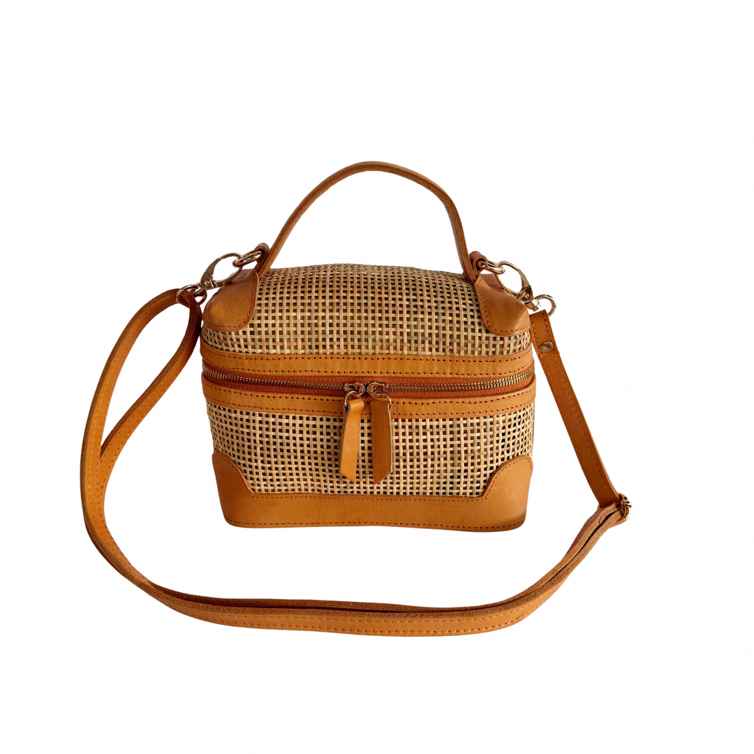 Mila Leather & Rattan Handbag