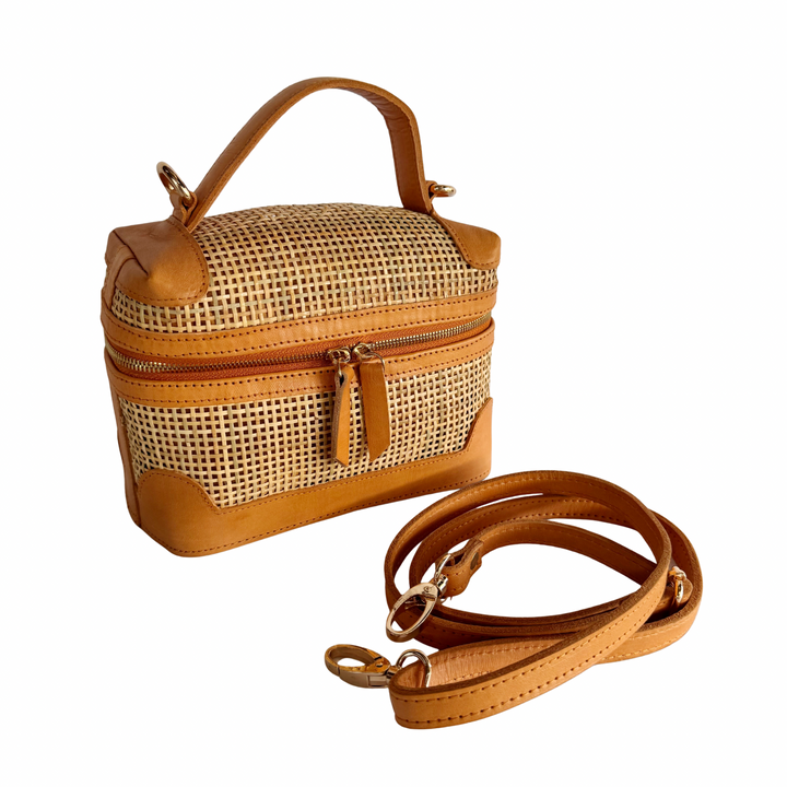 Mila Leather & Rattan Handbag