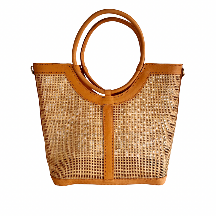 Elara Rattan & Leather Tote Bag
