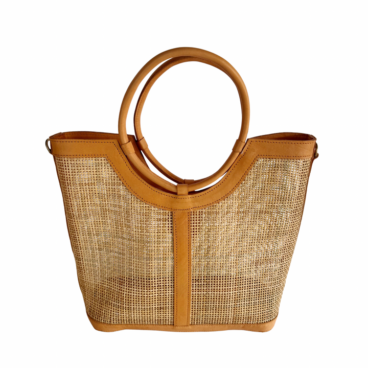 Elara Rattan & Leather Tote Bag