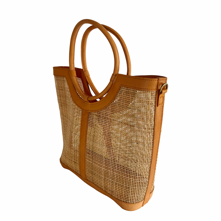 Elara Rattan & Leather Tote Bag