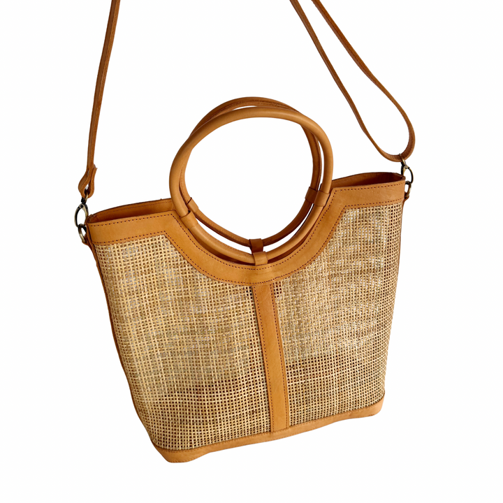 Elara Rattan & Leather Tote Bag