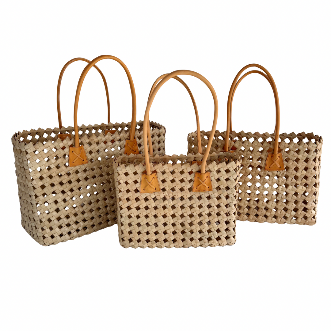 Isla Woven Tote Bag - Cream/Tan