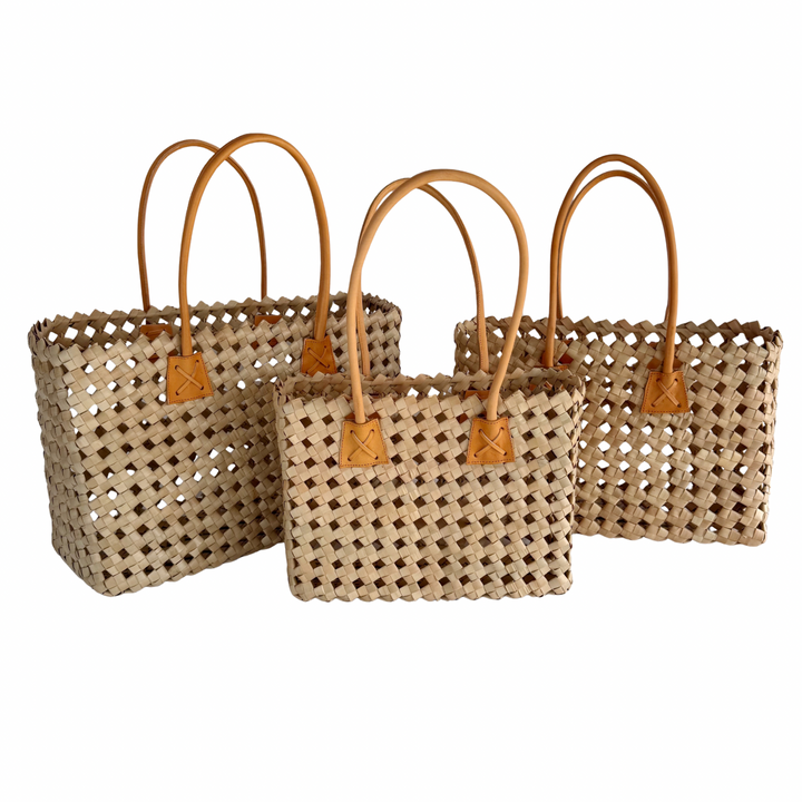 Isla Woven Tote Bag - Cream/Tan