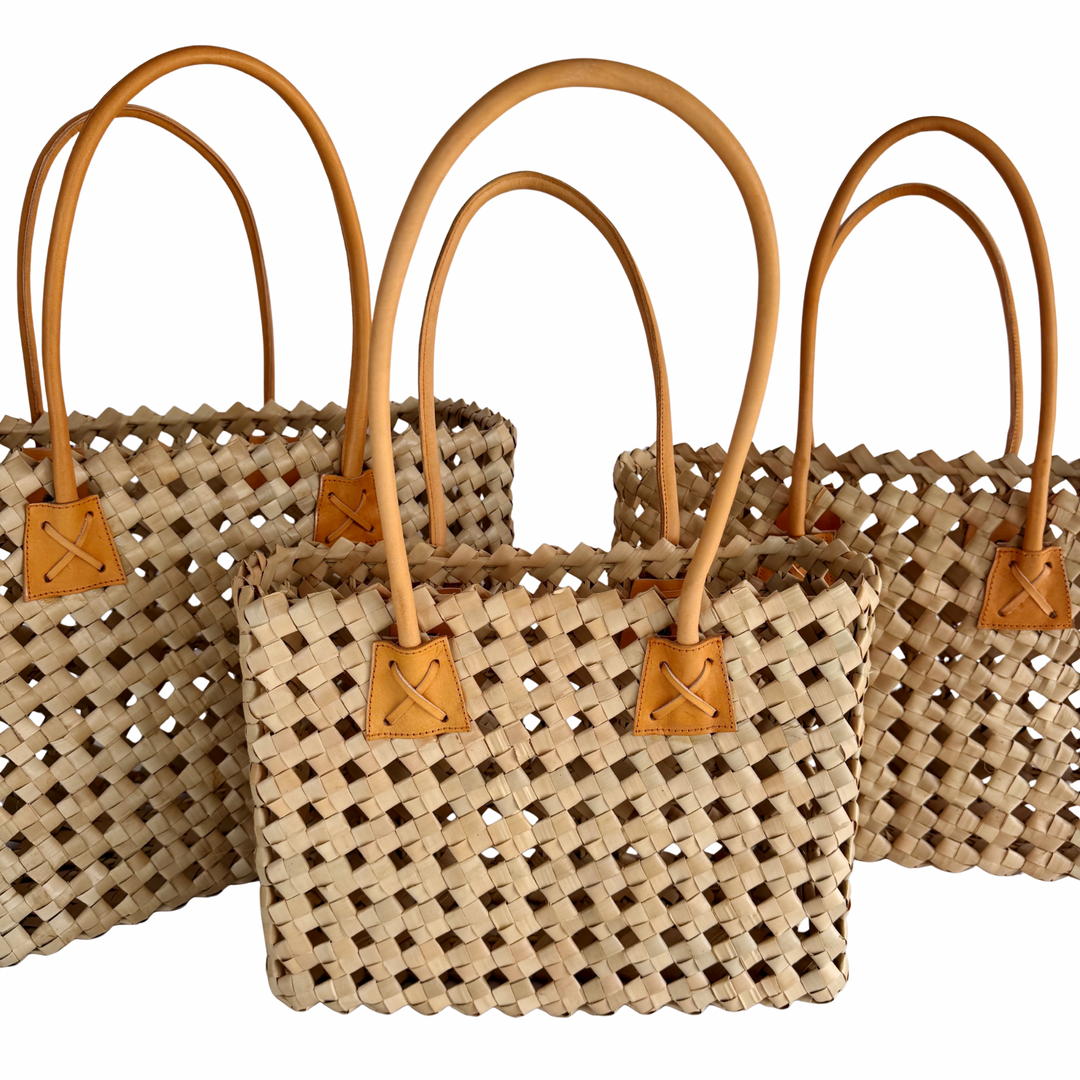 Isla Woven Tote Bag - Cream/Tan