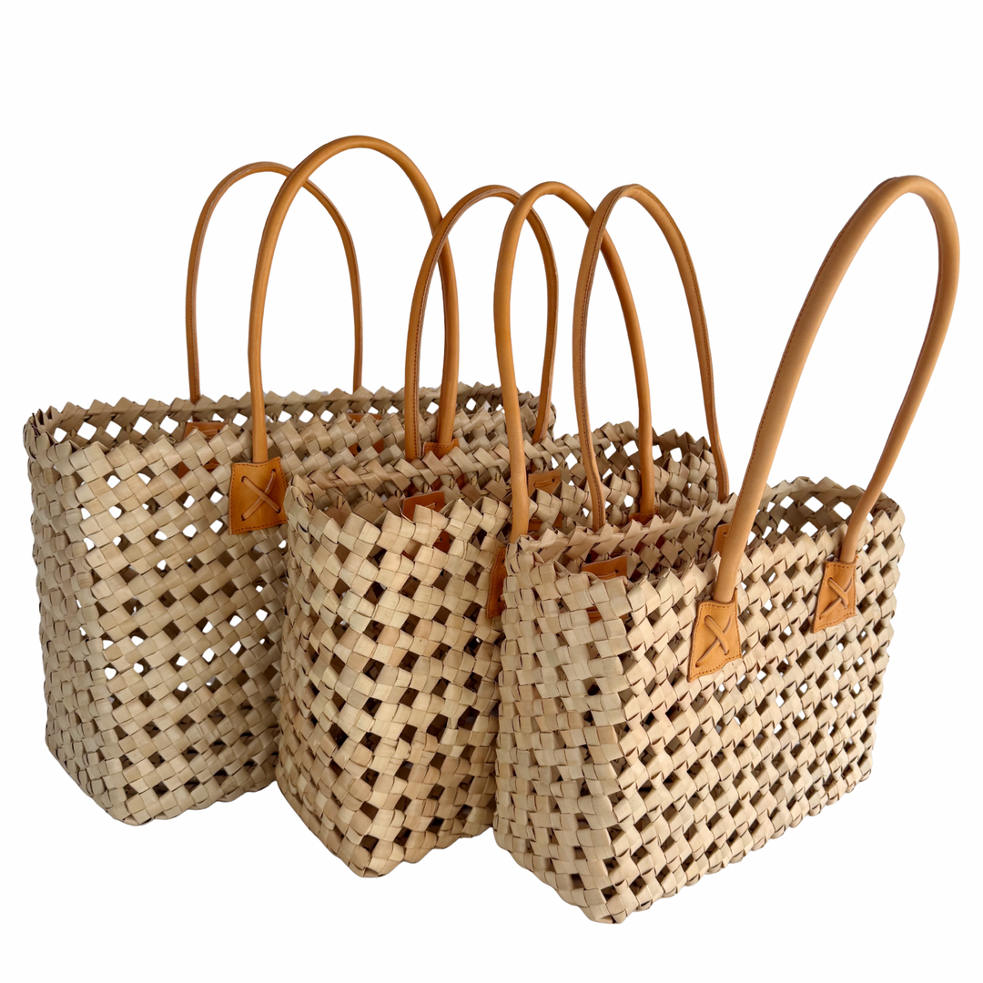 Isla Woven Tote Bag - Cream/Tan