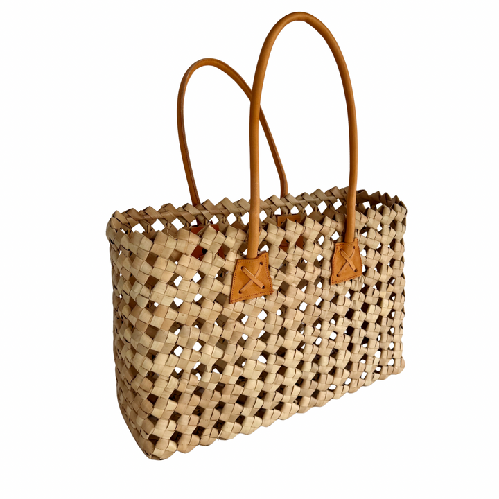Isla Woven Tote Bag - Cream/Tan