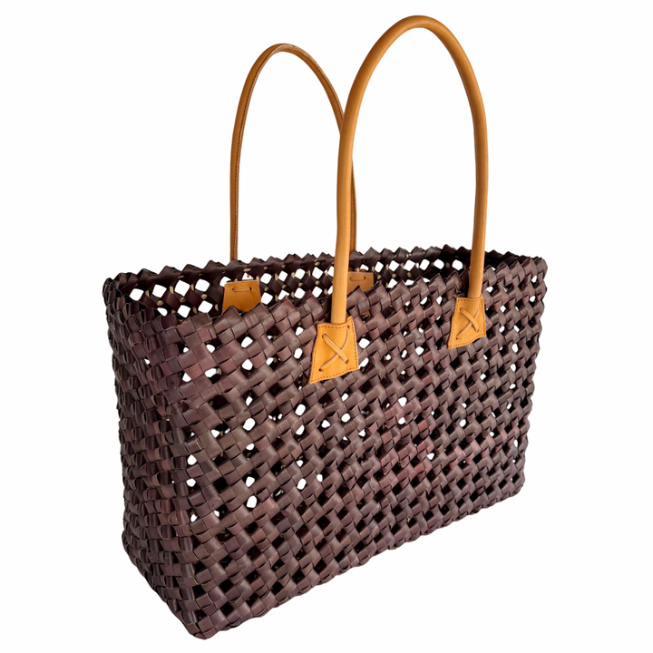 Isla Woven Tote Bag - Chocolate