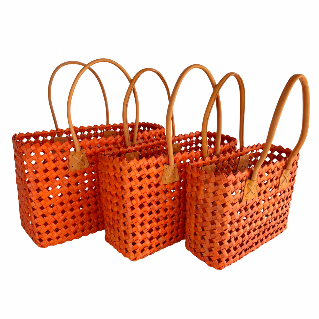 Isla Woven Tote Bag - Tangerine
