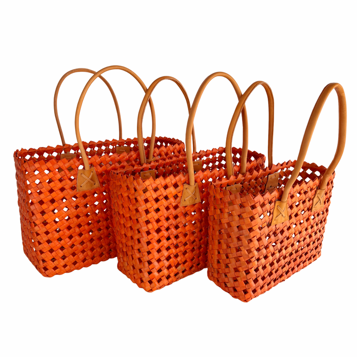 Isla Woven Tote Bag - Tangerine