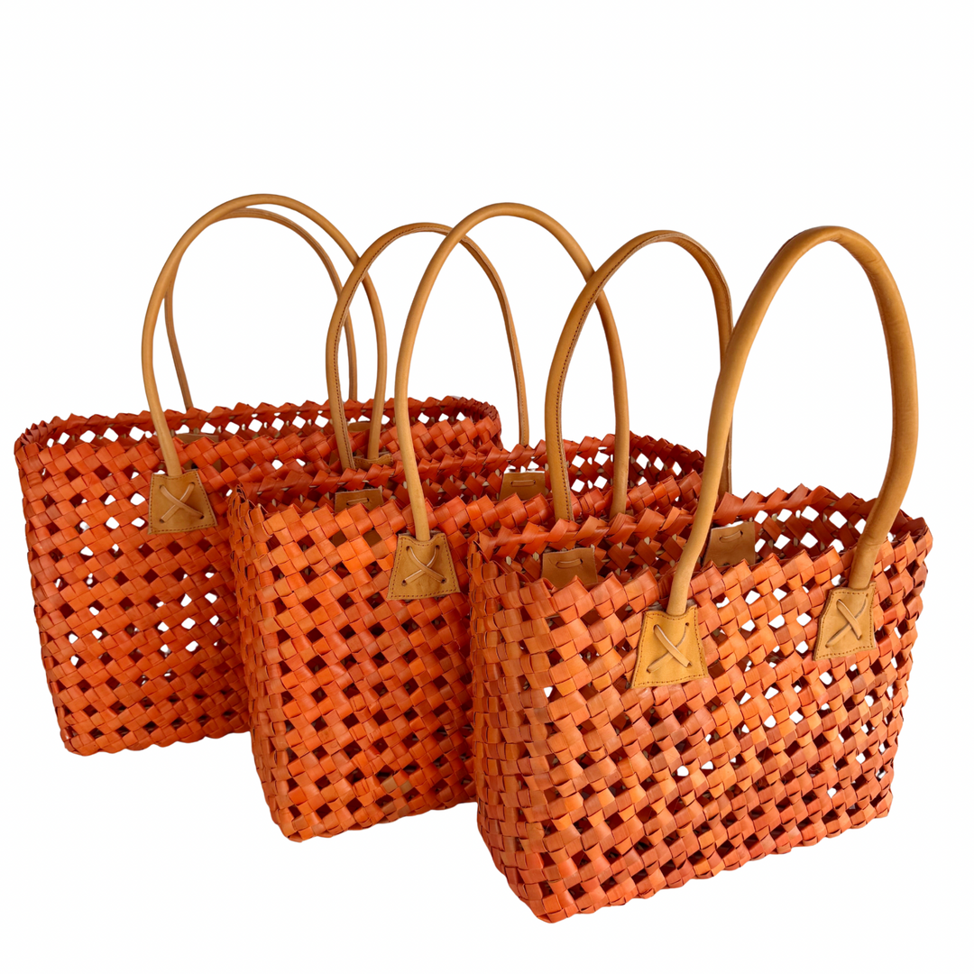 Isla Woven Tote Bag - Tangerine