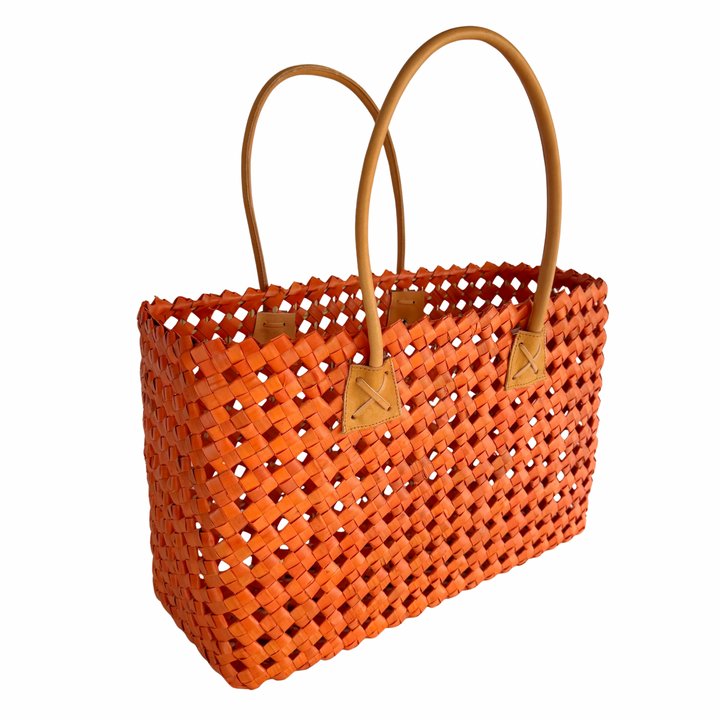 Isla Woven Tote Bag - Tangerine