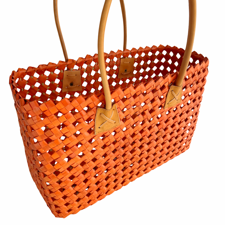 Isla Woven Tote Bag - Tangerine