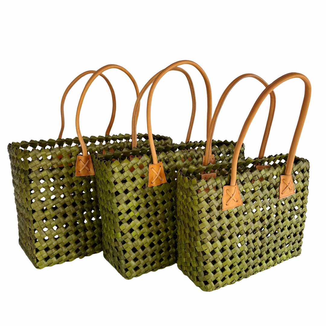 Isla Woven Tote Bag - Moss