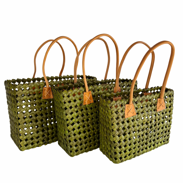 Isla Woven Tote Bag - Moss