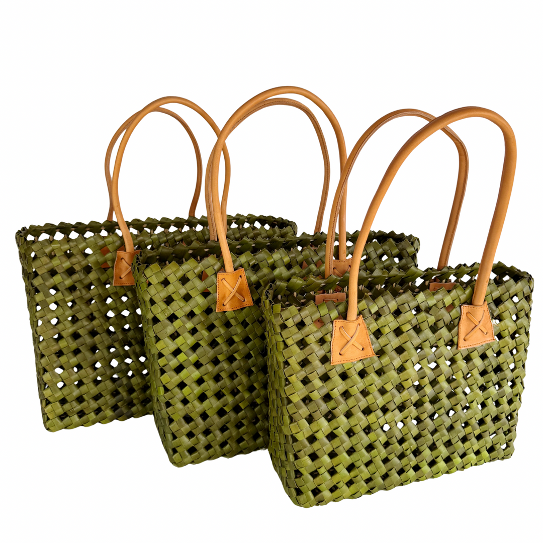 Isla Woven Tote Bag - Moss